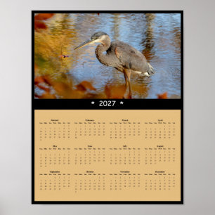 Affiche Calendrier mural 2027 du Grand Héron Pêcheur patie