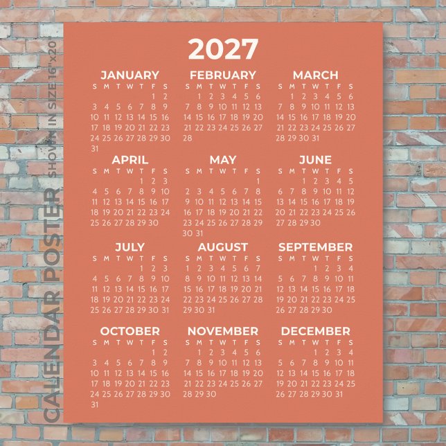 Affiche Calendrier mural 2027 simple terracotta de base (Créateur téléchargé)