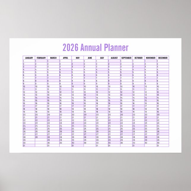 Affiche Calendrier mural annuel 2026 à vue (Devant)