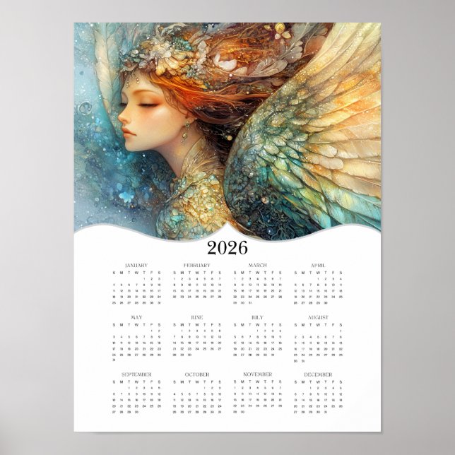 Affiche Calendrier mural annuel complet d'ange 2026 (Devant)