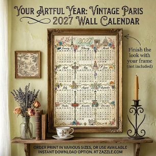 Affiche Calendrier mural aquarelle thème Paris vintage 202
