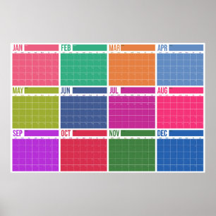 Affiche Calendrier mural coloré non daté d'une année en un