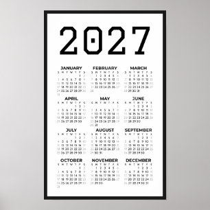 Affiche Calendrier mural de base pour l'année complète 202