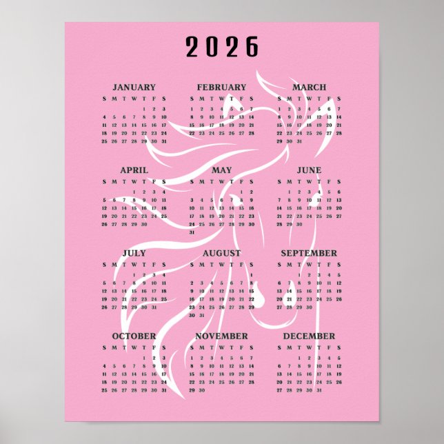 Affiche Calendrier mural de conception de beau cheval 2026 (Devant)
