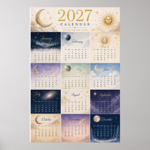 Affiche Calendrier mural du soleil et de la lune céleste 2