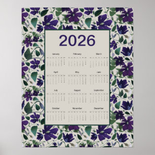Affiche Calendrier mural Fleurs de Clématite Violette 2026