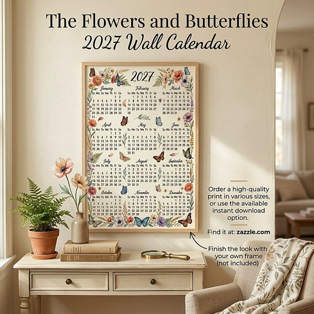 Affiche Calendrier mural Fleurs et papillons 2027 (Créateur téléchargé)