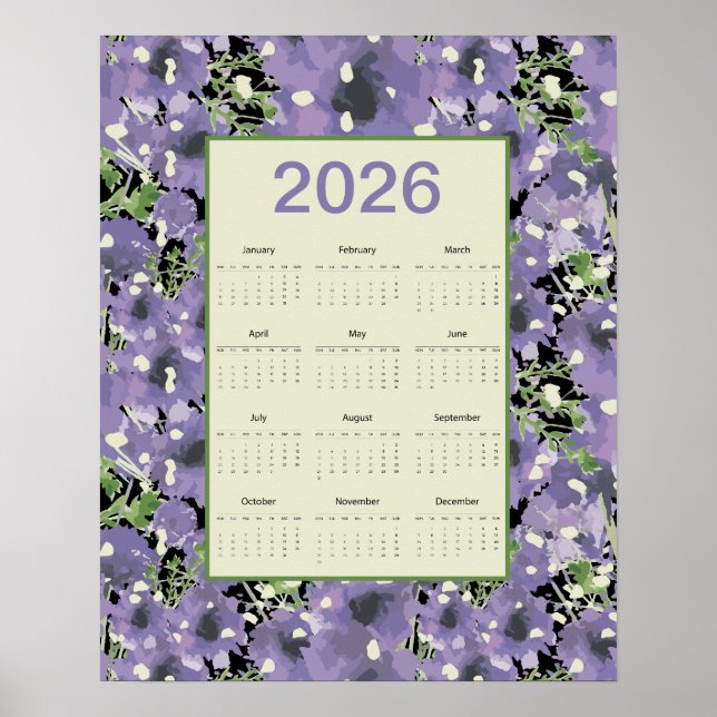 Affiche Calendrier mural Fleurs violettes 2026 (Devant)