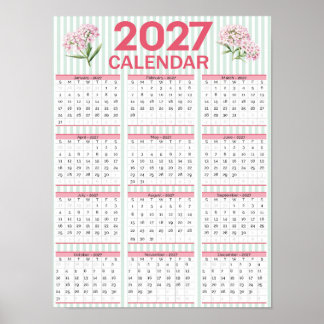 Affiche Calendrier mural imprimable 2027, Floral annuel en