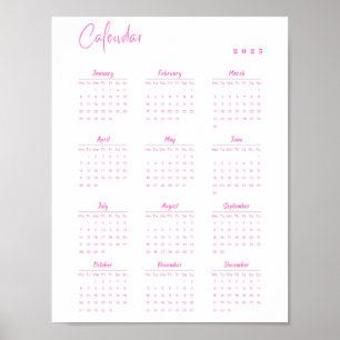 Affiche Calendrier mural minimaliste 2025 Rose lundi - dim