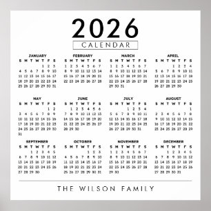 Affiche Calendrier mural personnalisé au nom de famille 20