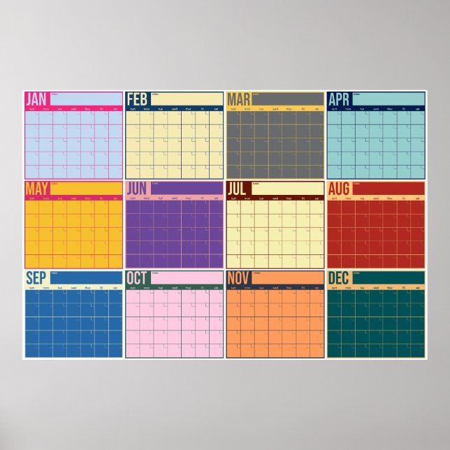 Affiche Calendrier mural rétro gras annuel non daté (Devant)