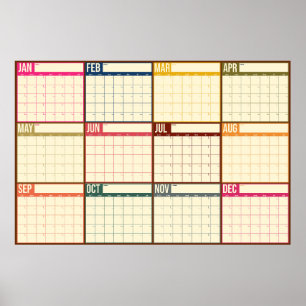 Affiche Calendrier mural vintage non daté vue d'ensemble a