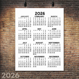 Affiche Calendrier - Noir et Blanc Minimal de Base