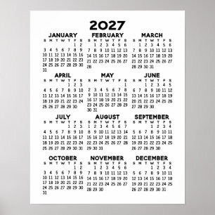 Affiche Calendrier - Noir et Blanc Minimal de Base