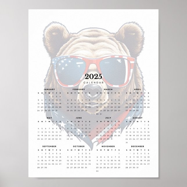 Affiche Calendrier Patriotique Bear Rouge Blanc et Bleu 20 (Devant)