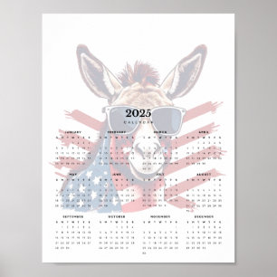 Affiche Calendrier Patriotique Donkey Red White and Blue 2