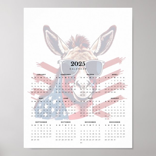 Affiche Calendrier Patriotique Donkey Red White and Blue 2 (Devant)
