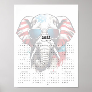 Affiche Calendrier Patriotique Elephant Rouge Bleu Blanc 2