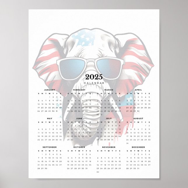 Affiche Calendrier Patriotique Elephant Rouge Bleu Blanc 2 (Devant)