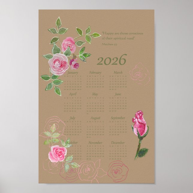 Affiche Calendrier personnalisable de texte annuel JW (Devant)