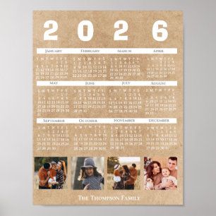 Affiche Calendrier personnalisé 2026 Collage de photos de