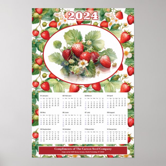 Affiche Calendrier personnalisé des fraises 2024 (Devant)