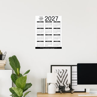 Affiche Calendrier personnalisé noir et blanc 2027 & logo