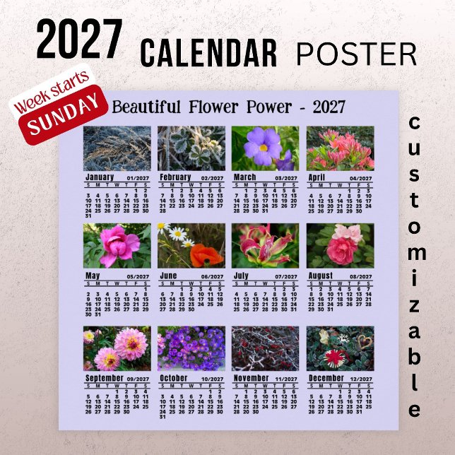Affiche Calendrier Photo Fleur 2027 - Semaine du dimanche  (Créateur téléchargé)