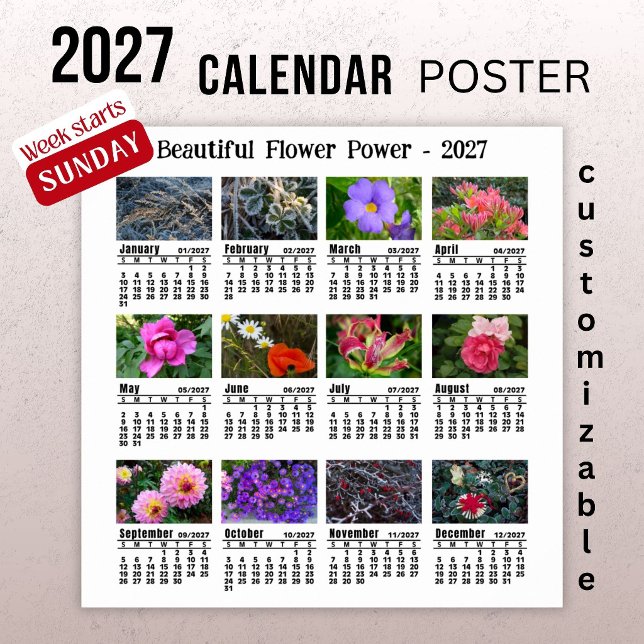 Affiche Calendrier Photo Fleur 2027 - Semaine du dimanche  (Créateur téléchargé)