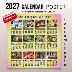 Affiche Calendrier Photo Personnalisable de Gnomes Drôles