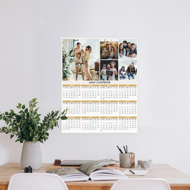 Affiche Calendrier photo personnalisé de la famille 2025 (Personalize 2025 with our custom photo calendar poster—display favorite photos and stay organized.)