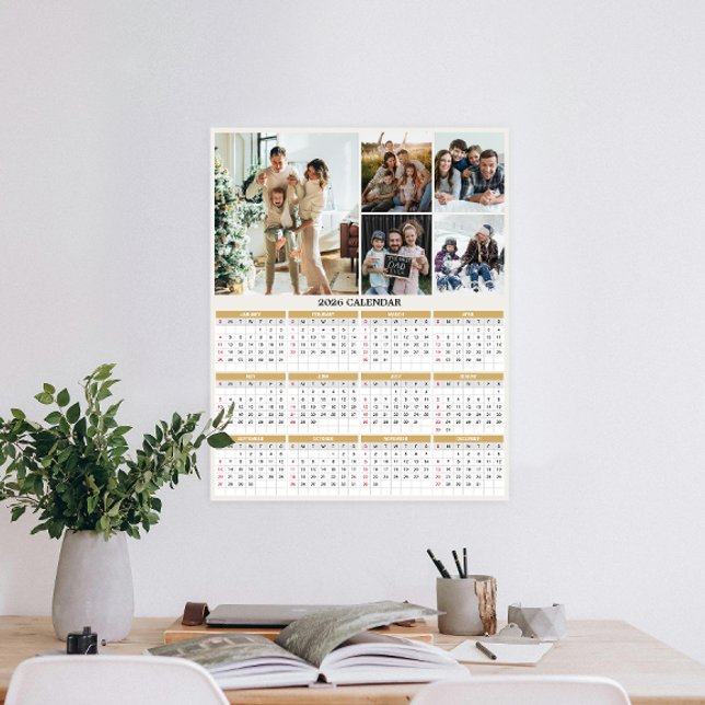 Affiche Calendrier photo personnalisé de la famille 2026 (Personalize 2026 with our custom photo calendar poster—display favorite photos and stay organized.)