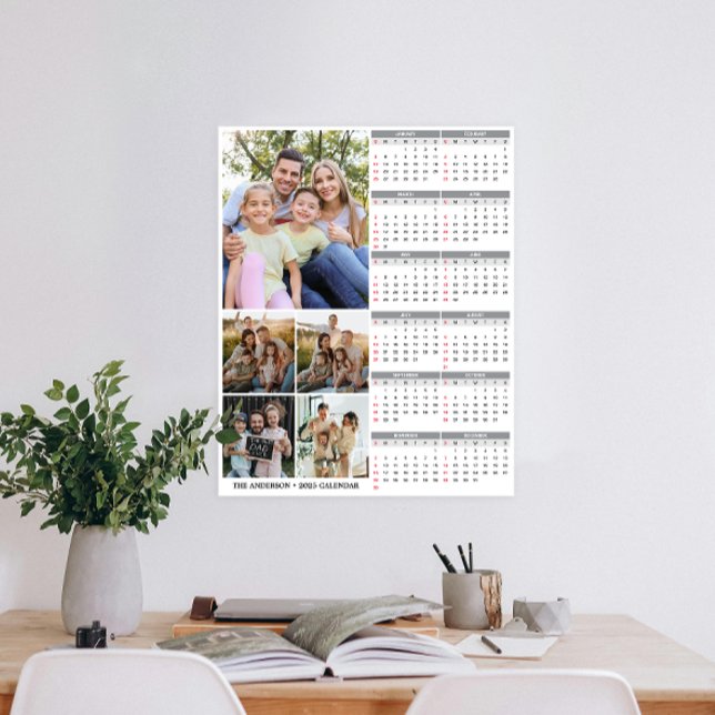 Affiche Calendrier photo personnalisé de la nouvelle année (Personalize 2025 with our custom photo calendar poster—display favorite photos and stay organized.)
