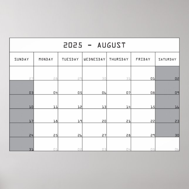 Affiche calendrier planificateur août 2025 grand espace de (Devant)