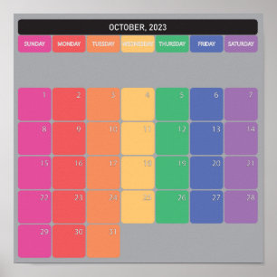 Affiche calendrier planificateur couleur jours octobre 202