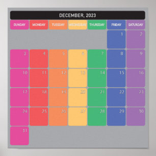 Affiche calendrier planificateur de décembre 2023 jours de