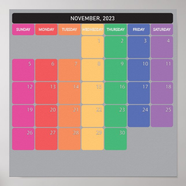 Affiche calendrier planificateur novembre 2023 jours color (Devant)