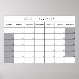 Affiche calendrier planificateur novembre 2025 grand espac