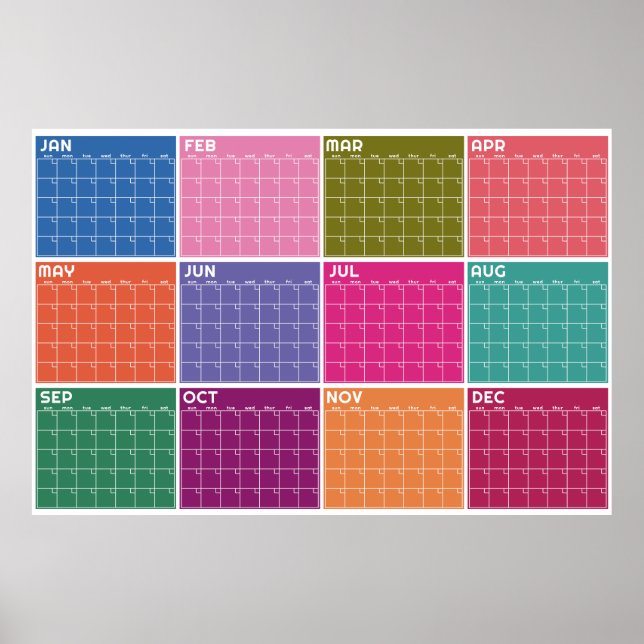 Affiche Calendrier planificateur vierge vibrant gras non d (Devant)