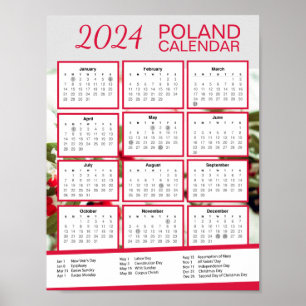 Affiche Calendrier Pologne 2024 avec fêtes polonaises Télé