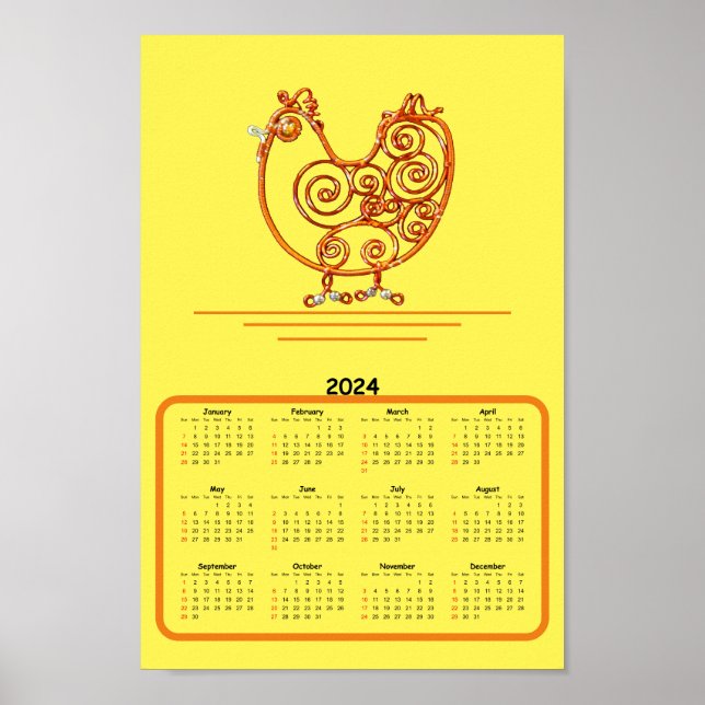 Affiche Calendrier - Poulet dans le fil de cuivre (Devant)