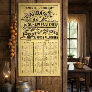 Affiche Calendrier publicitaire de chaussures et de bottes