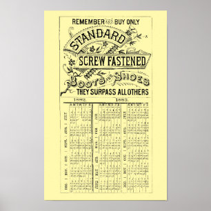 Affiche Calendrier publicitaire de chaussures et de bottes
