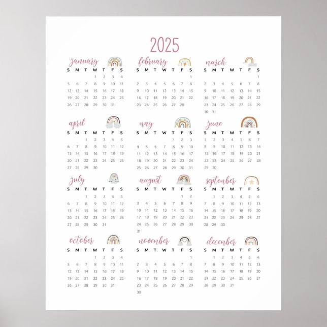 Affiche Calendrier Rainbows 2025 simple (Devant)