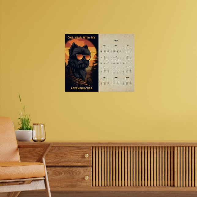 Affiche Calendrier Rétro Affenpinscher Coucher de Soleil 2 (Salon 2)