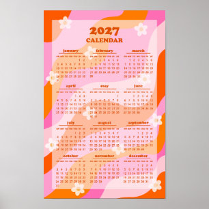Affiche Calendrier Rétro Groovy Wave 70s Style Hippie 2027