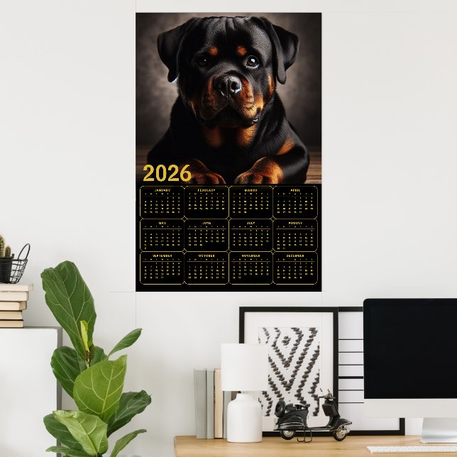 Affiche Calendrier Rottweiler 2026  (Bureau à domicile)