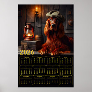 Affiche Calendrier rustique 2026 de l'Irish Setter en bére