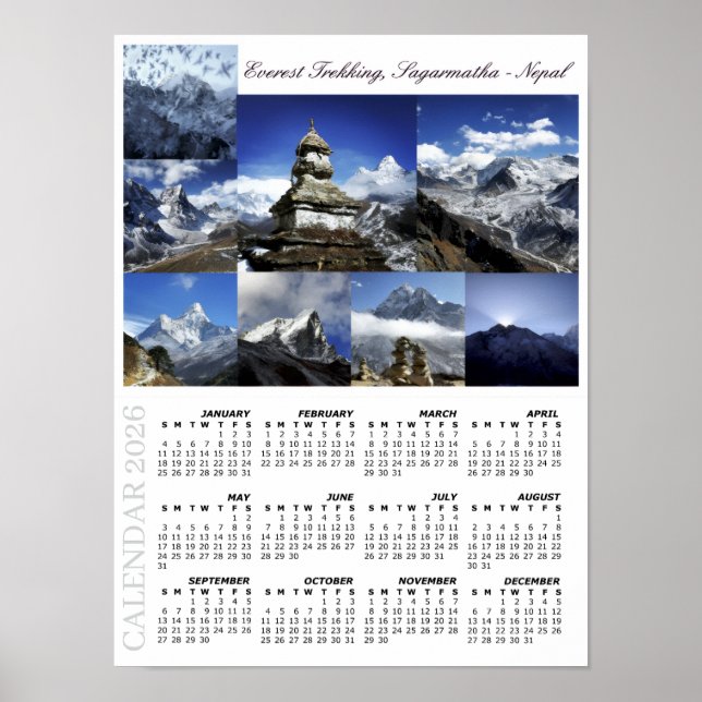 Affiche Calendrier Sagarmatha 2026, Randonnée sur l'Everes (Devant)
